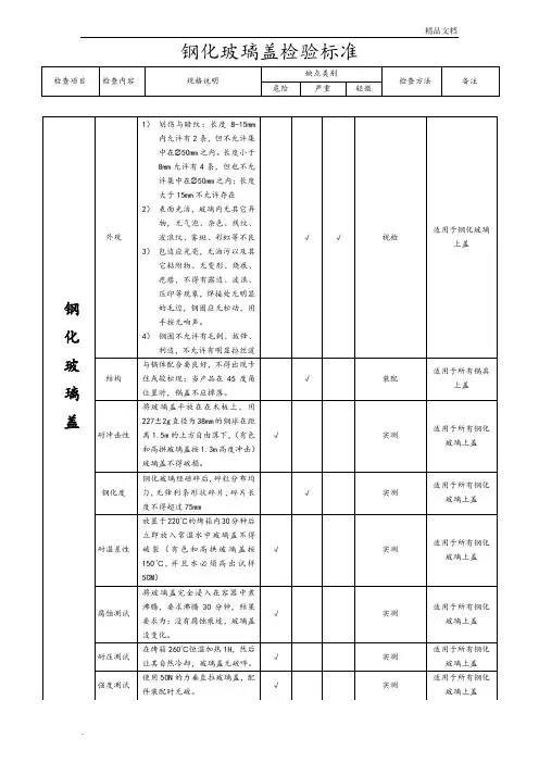 钢化玻璃盖检验标准