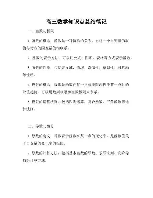高三数学知识点总结笔记