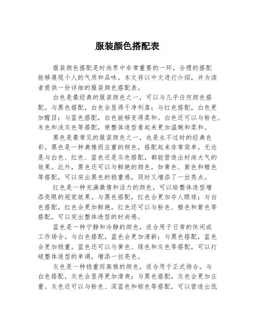 服装颜色搭配表