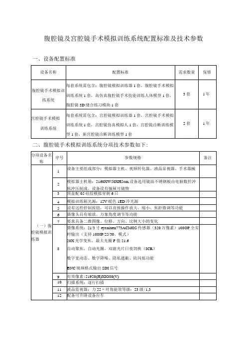 腹腔镜及宫腔镜手术模拟训练系统配置标准及技术参数