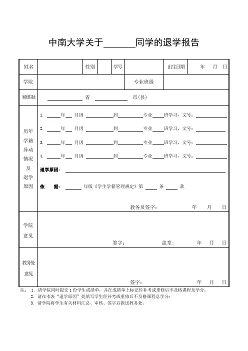 中南大学学籍处理(退学)表