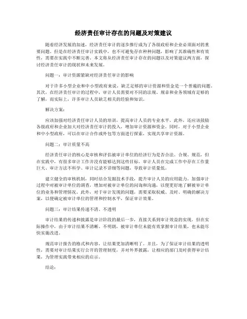 经济责任审计存在的问题及对策建议