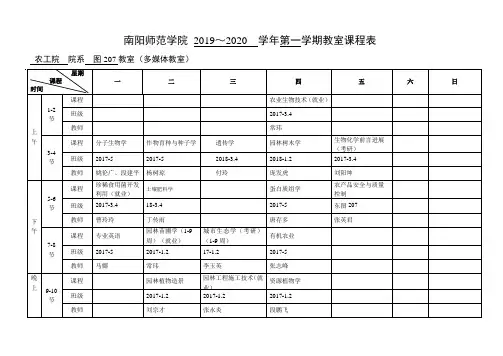南阳师范学院2019~2020学年第一学期教室课程表