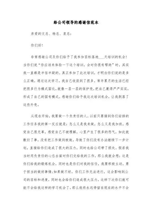 给公司领导的感谢信范本(6篇)