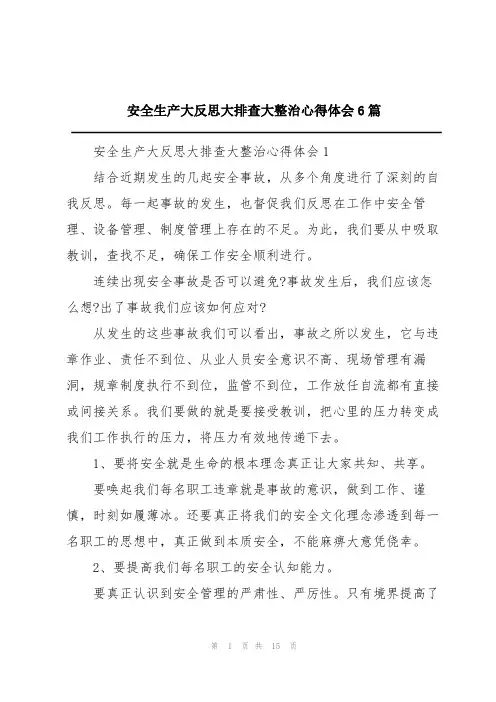 安全生产大反思大排查大整治心得体会6篇