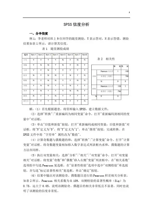 SPSS信效度难度区分度分析举例