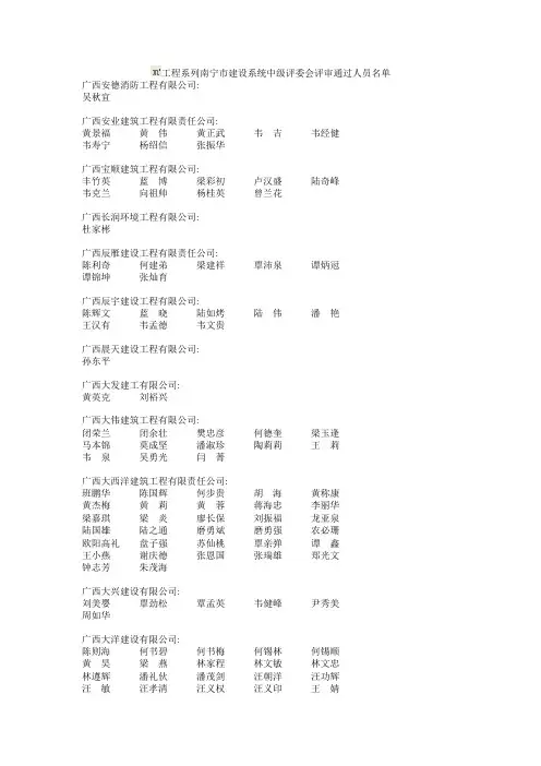 工程系列南宁市建设系统中级评委会评审通过人员名单