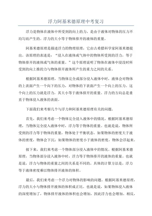 浮力阿基米德原理中考复习