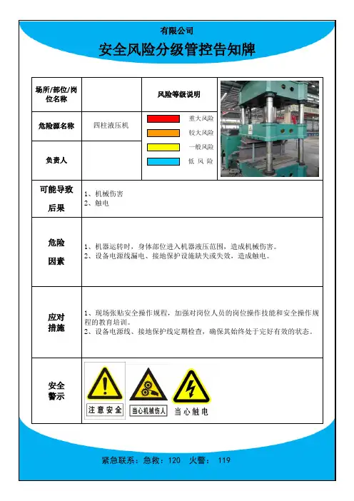 风险告知牌(蓝色)四柱液压机