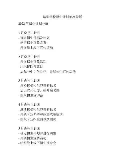 培训学校招生计划年度分解