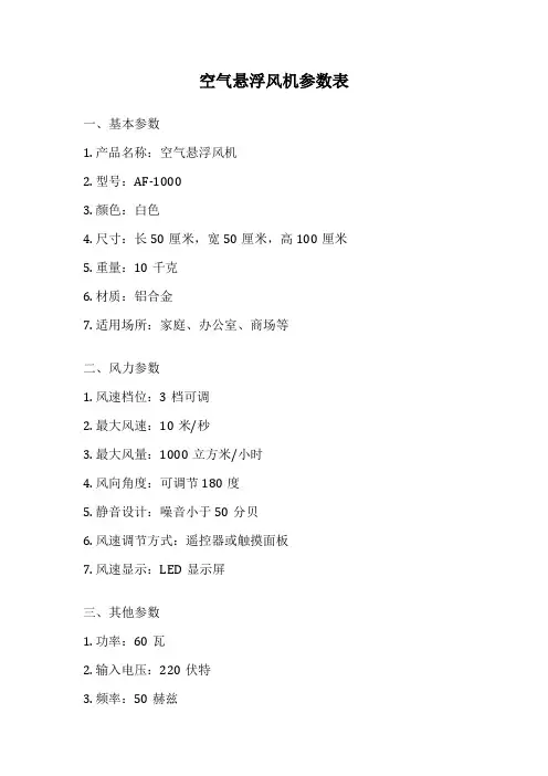 空气悬浮风机参数表