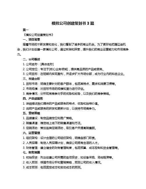 模拟公司创建策划书3篇