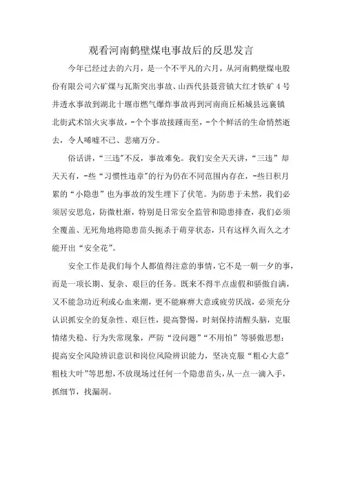 观看河南鹤壁煤电事故后的反思发言