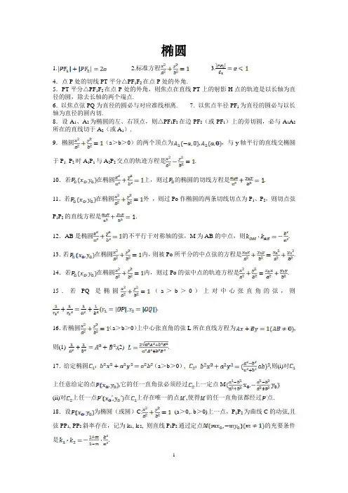 椭圆性质92条二级结论及其证明