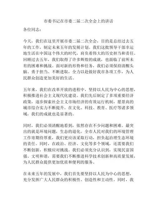 市委书记在市委二届二次全会上的讲话