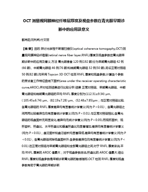 OCT测量视网膜神经纤维层厚度及视盘参数在青光眼早期诊断中的应用及意义