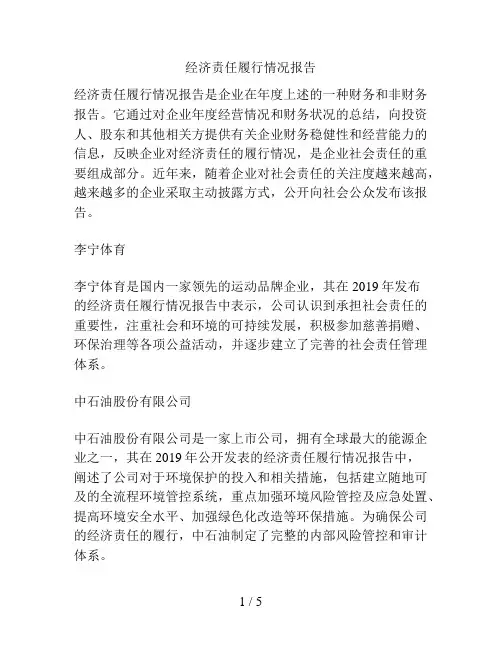 经济责任履行情况报告