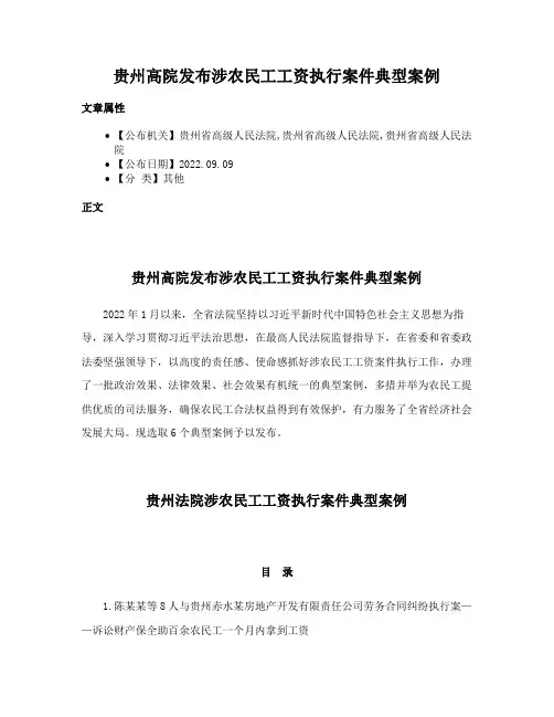 贵州高院发布涉农民工工资执行案件典型案例
