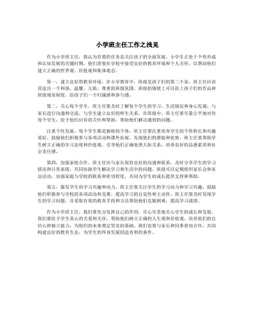 小学班主任工作之浅见