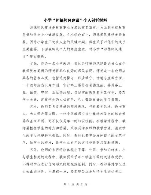 小学“师德师风建设”个人剖析材料