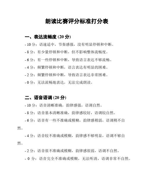 朗读比赛评分标准打分表