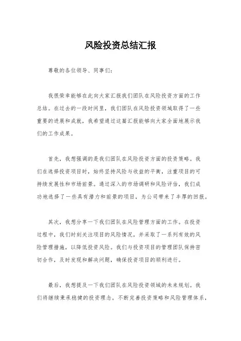 风险投资总结汇报