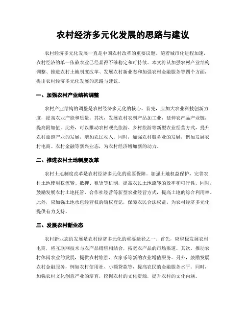 农村经济多元化发展的思路与建议