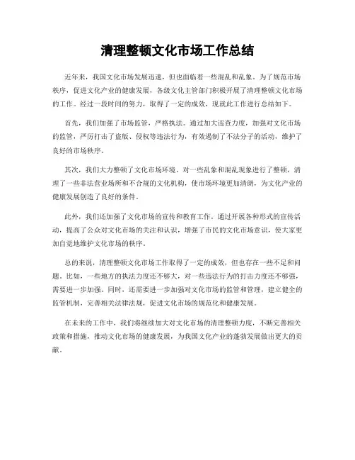 清理整顿文化市场工作总结