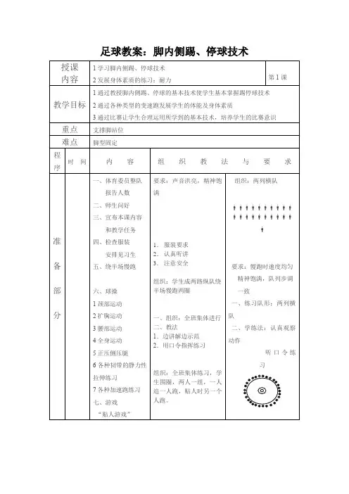 足球教案：脚内侧踢、停球技术