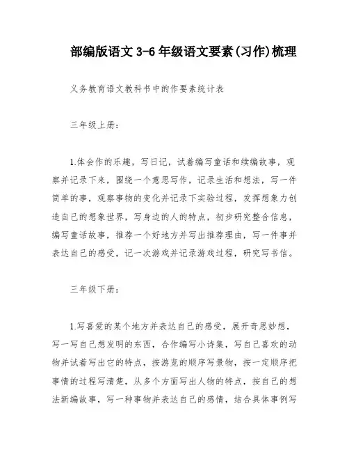部编版语文3-6年级语文要素(习作)梳理