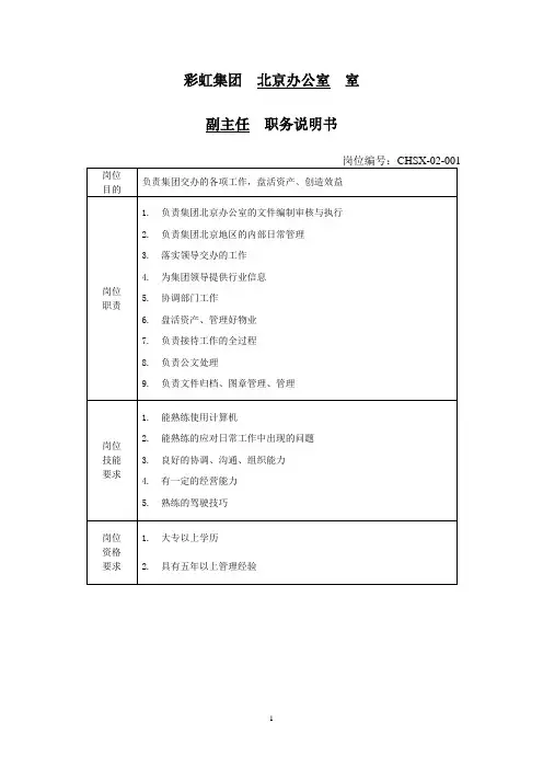 海问-—北京集团办办公室副主任职务说明书【精品文档】