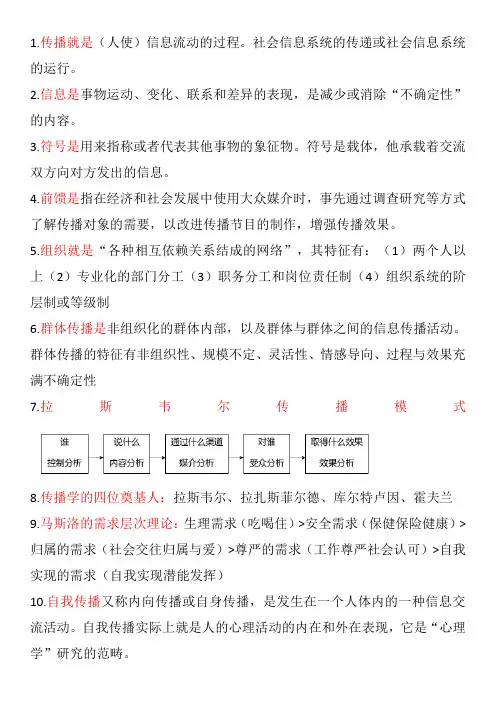 传播学概论测试考试重点知识点