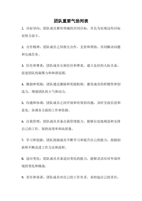 团队重要气劲列表