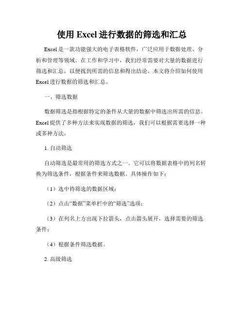 使用Excel进行数据的筛选和汇总