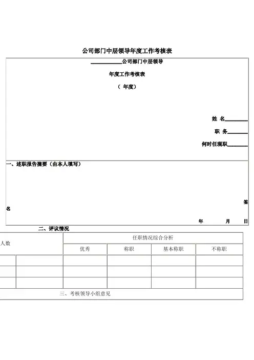 部门中层领导年度工作考核情况记录表