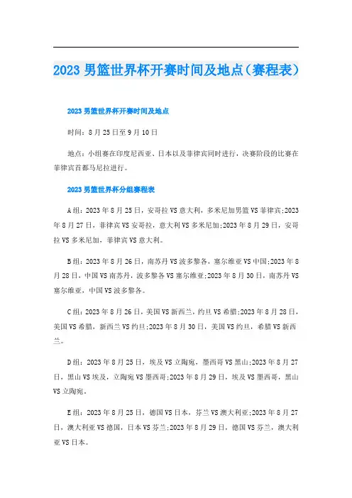 2023男篮世界杯开赛时间及地点(赛程表)