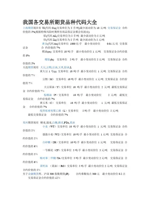 期货交易代码