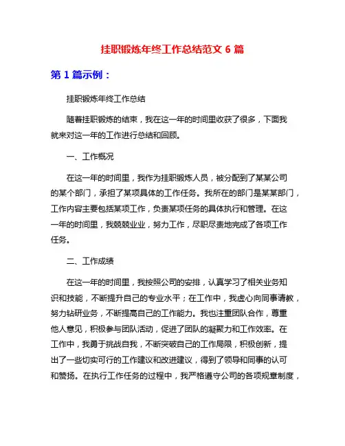 挂职锻炼年终工作总结范文6篇