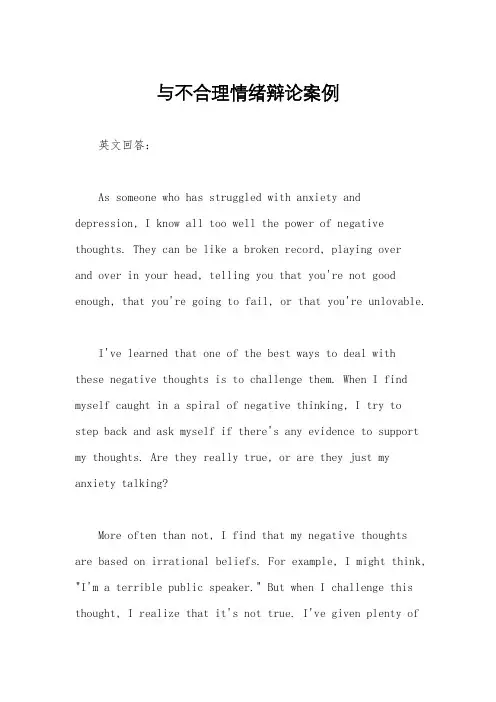与不合理情绪辩论案例