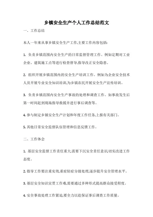 乡镇安全生产个人工作总结范文