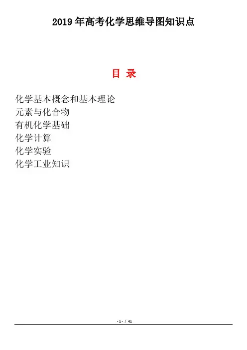 2019年高考化学思维导图知识点