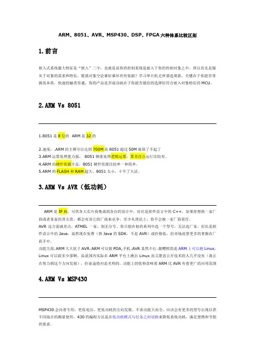 ARM、8051、AVR、MSP430、DSP、FPGA六种体系比较区别