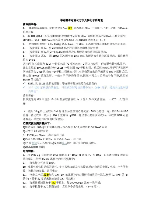 毕赤酵母电转化方法及转化子的筛选【范本模板】