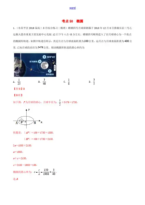高考数学一轮复习 考点50 椭圆必刷题 理(含解析)-人教版高三全册数学试题