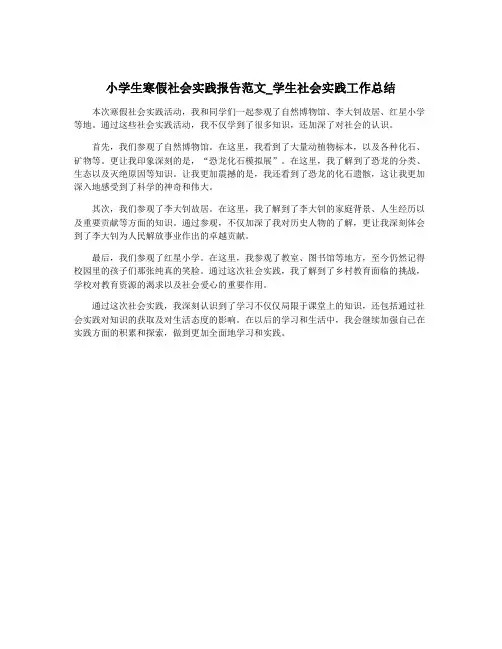 小学生寒假社会实践报告范文_学生社会实践工作总结