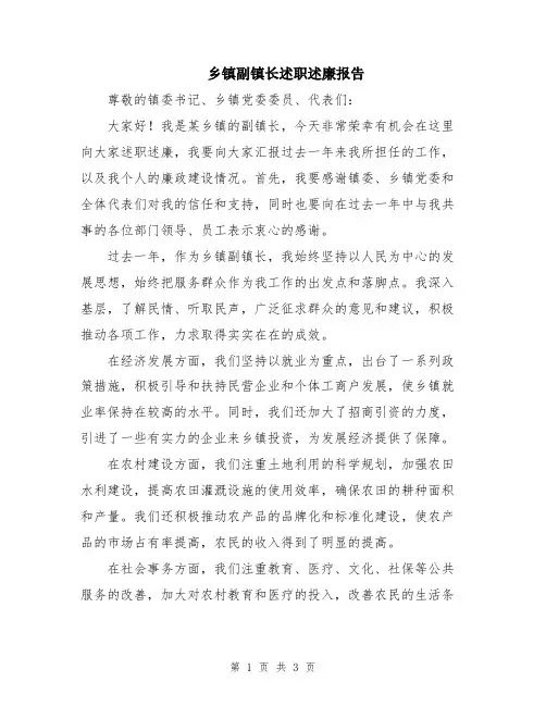 乡镇副镇长述职述廉报告