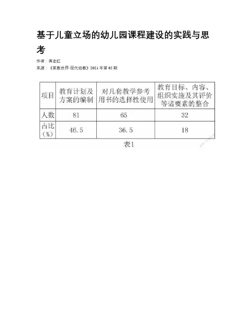 基于儿童立场的幼儿园课程建设的实践与思考