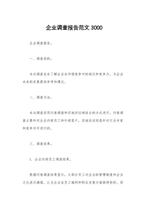 企业调查报告范文3000