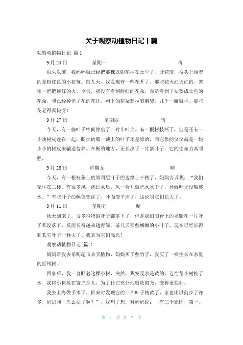 关于观察动植物日记十篇