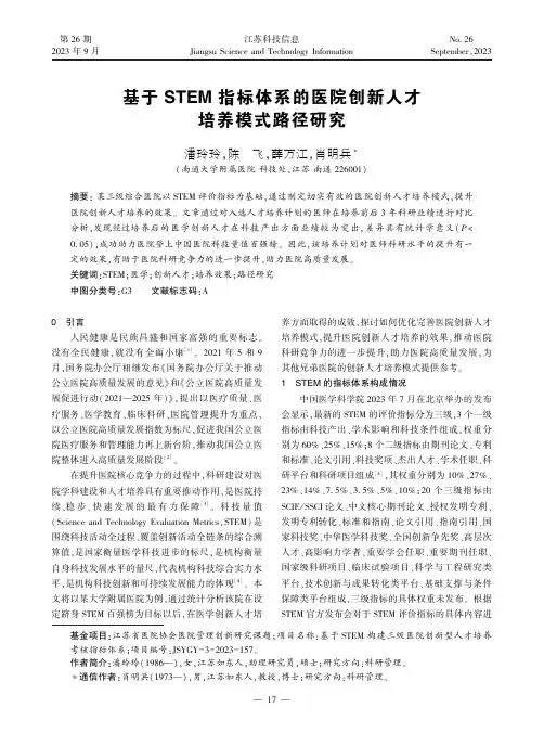 基于STEM_指标体系的医院创新人才培养模式路径研究